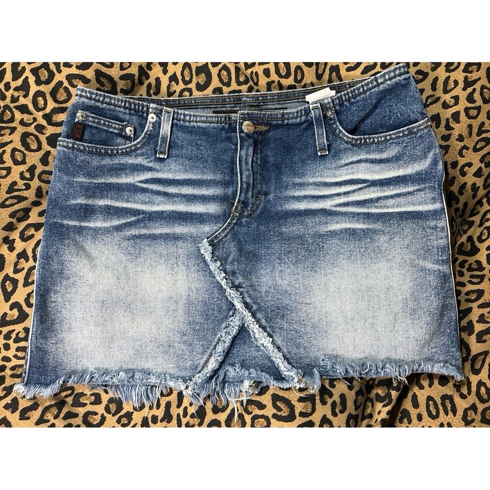 Mudd Jeans Vintage y2k Whisker Washโ Low Rise Stretch Denim Jean Mini Skirt, 11